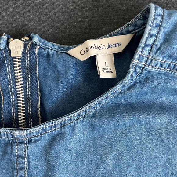 Calvin Klein Jeans Short Sleeve Chambray Zip Mini Dress Size Large - Picture 6 of 14